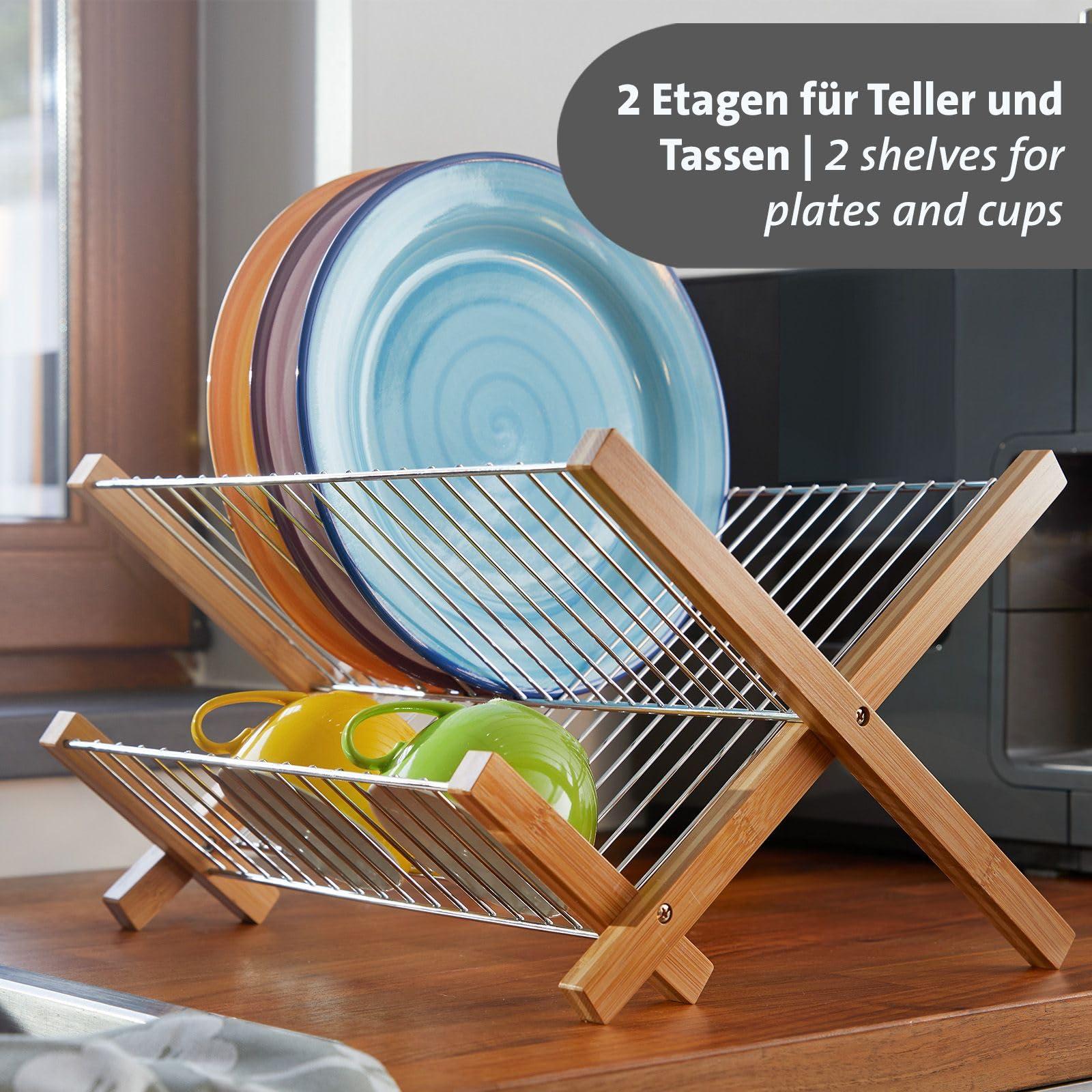 Westmark Support d'égouttage Tilo – égouttoir Pliable pour sécher la Vaisselle, Les Couverts et Les Verres, égouttoir pour l'évier – Bambou, Acier Inoxydable, Argent/Marron