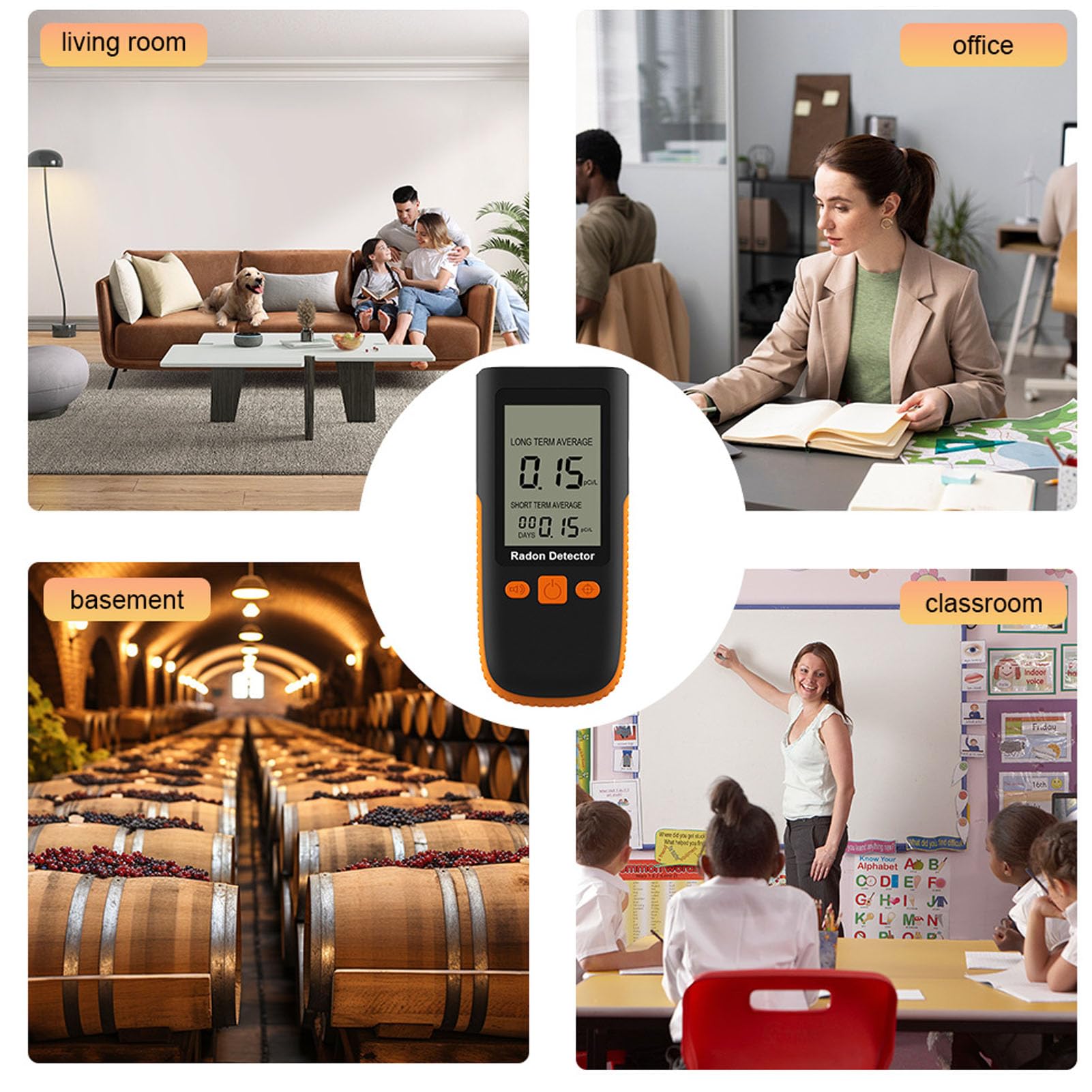 Rilevatore di Radon, Schermo a Colori TFT 0-270pCi/L con Alimentazione a Batteria, Monitor di Radon Portatile per Casa, Ufficio, Scuola, Hotel, Seminterrato (Batteria Non inclusa)