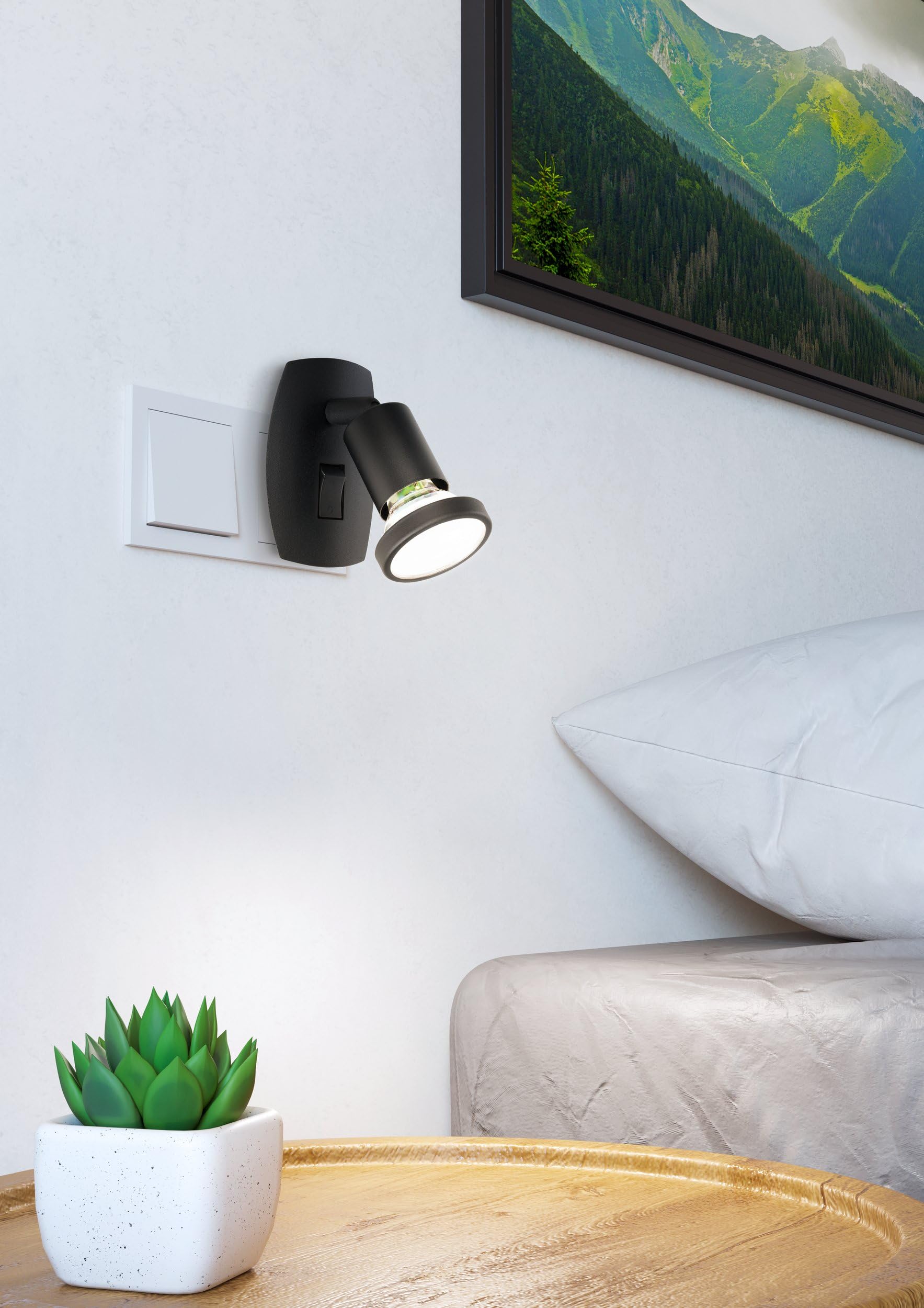 EGLO Steckerleuchte Parrini, Steckdosenlampe mit Schalter, Steckerlampe mit schwenkbarem Spot, Metall und Kunststoff in Schwarz, warmweiß