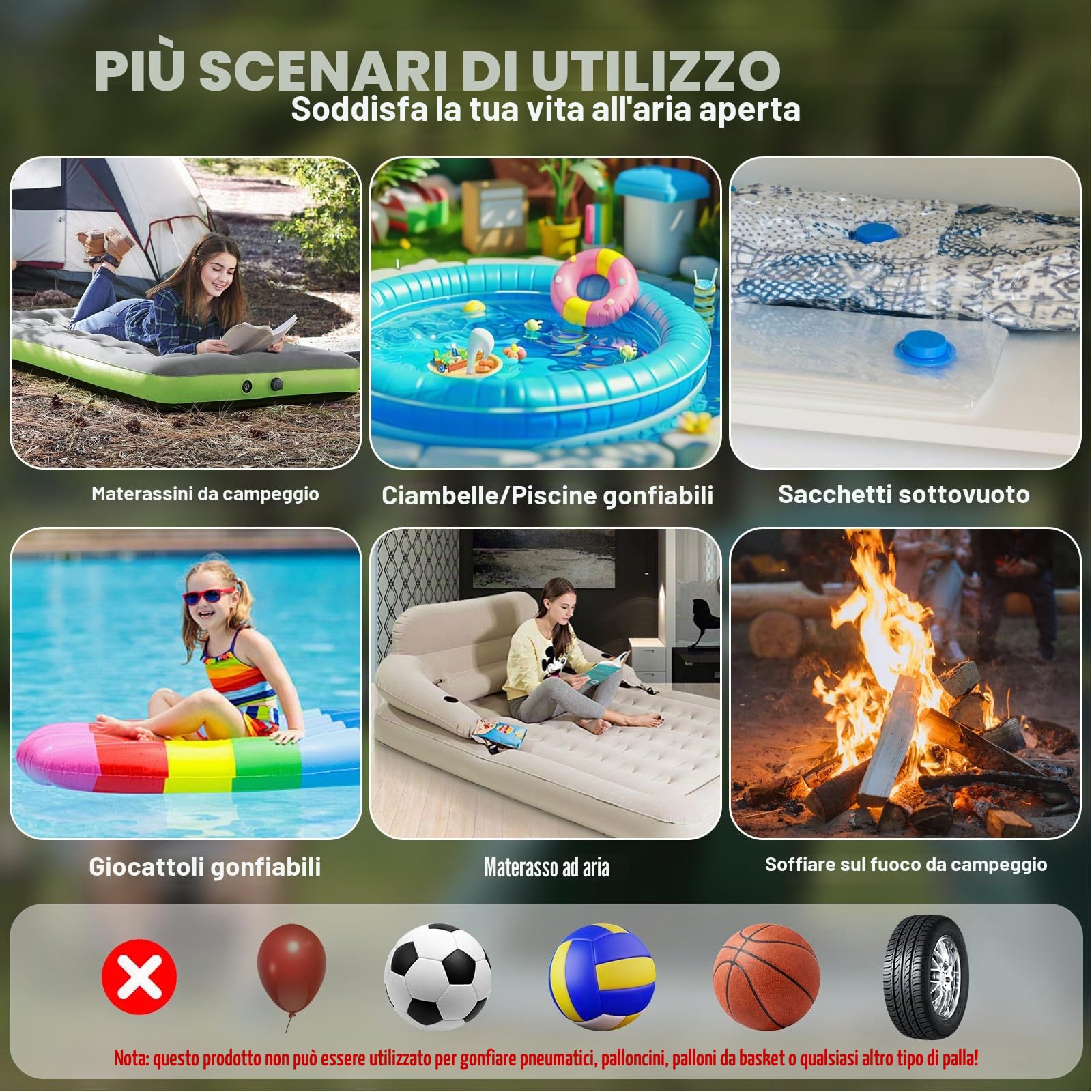 Pompa Elettrica Ad Aria Con Batteria: Batteria Ricaricabile 4000mAh Leggera E Ultra-Rapida Per Gonfiare Sgonfiare Mini Pompa Ad Aria Elettrica Portatile Con Lampada Da Campeggio Per Materassini