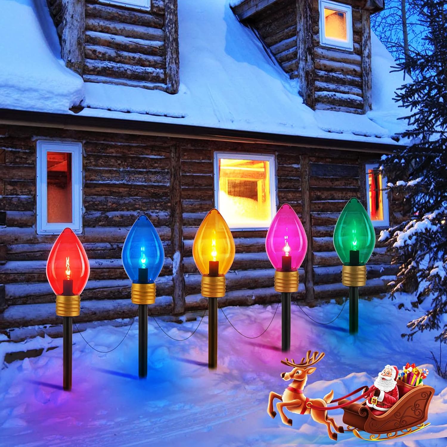 2 Pack Jumbo C9 Christmas Lights Outdoor Pathway Lights, 8.5