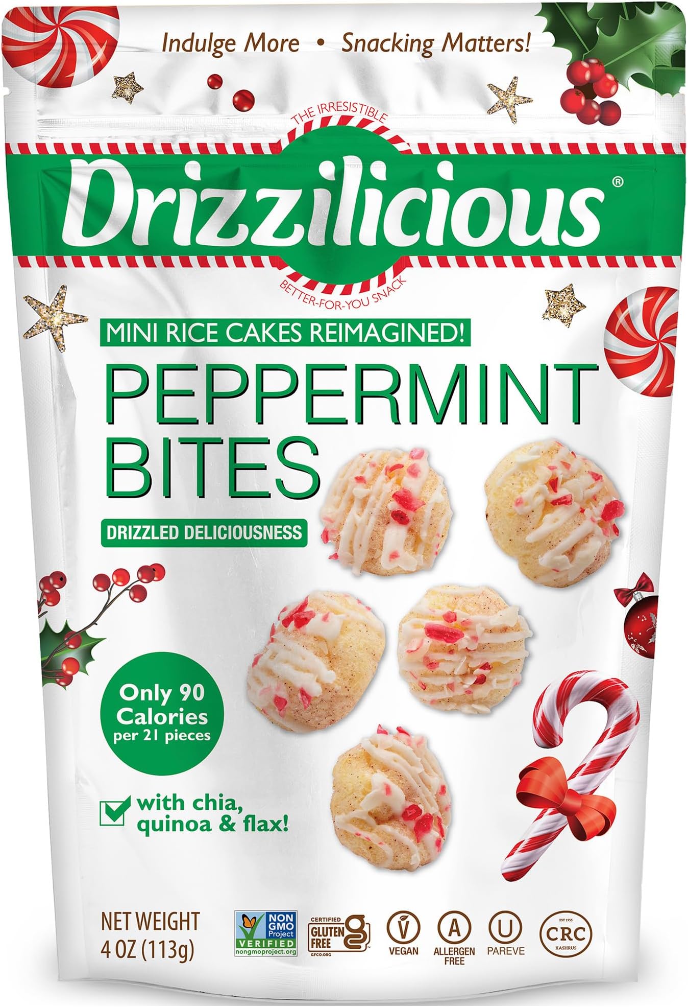 Mini Flavored Rice Cakes Peppermint - Rice Crisps, Healthy Snack for Adults and Kids, Vegan, Gluten Free Snack, Allergen Free, Only 90 Calories Per 21 Pieces - 4 oz (Pack of 2)
