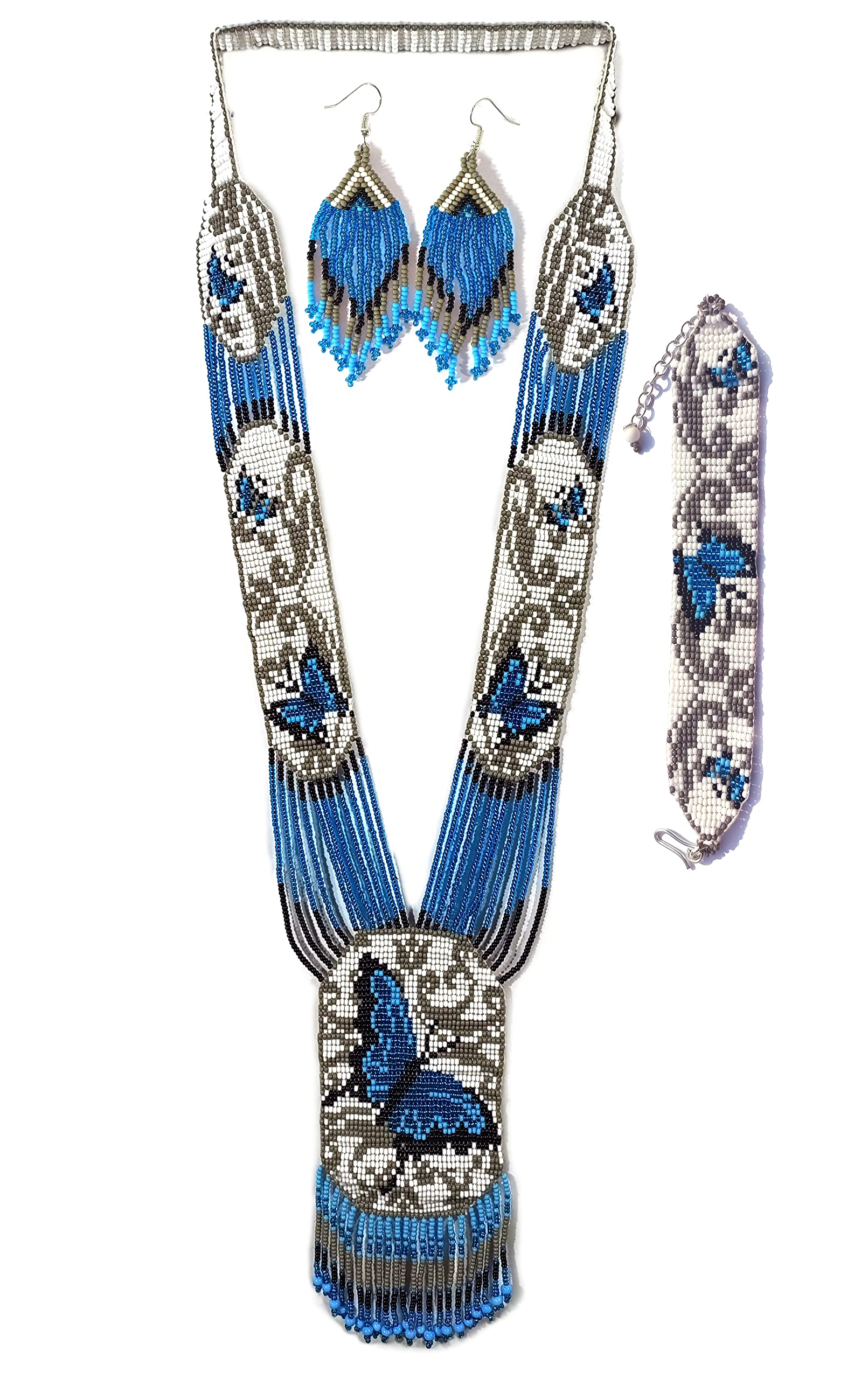 CraftsCorner Boho Native Handmade Seed Bead Tassel Necklace, Large Statement Beaded Necklace for Women and Girls