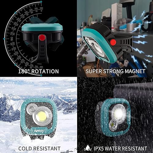 Vista 30 de SUNREI Luces de trabajo magnéticas recargables LED COB, 1100 lúmenes, base magnética y colgante, 7 modos, linterna magnética para lugar de trabajo