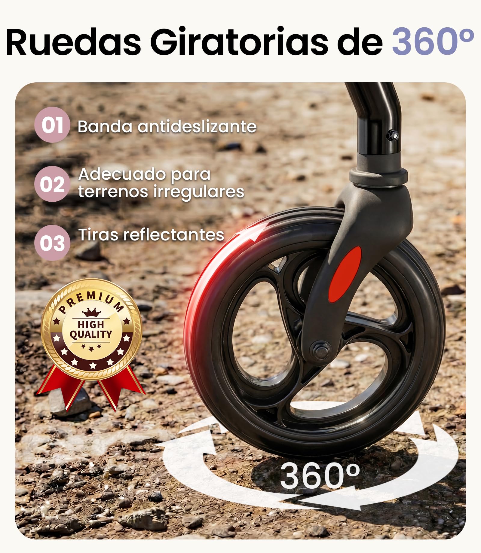 Andador para Ancianos con Asiento Plegable, Manillar y Asiento Regulables en Altura, Caminadores para Mayores, Ayuda para Caminar Ligera con Freno, Ruedas 8" Todoterreno, Plata Estelar
