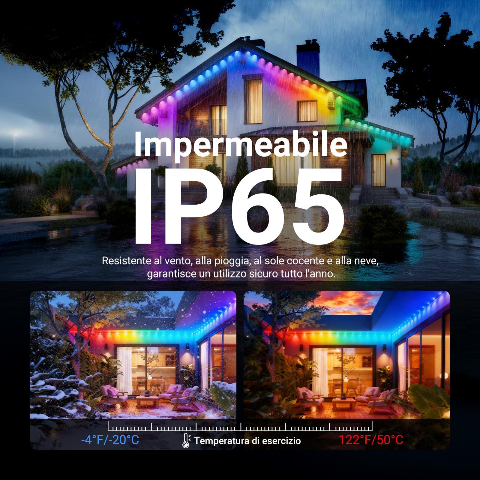 NEEWER Luci Esterne Permanenti 15m per Decorazione Casa, Catene Luminose per Esterni Grondaie Natale Smart AI RGBCW, 30 Luce LED Controllo App 53 Scene IP67 Impermeabile, Compatibile con Alexa, NR02