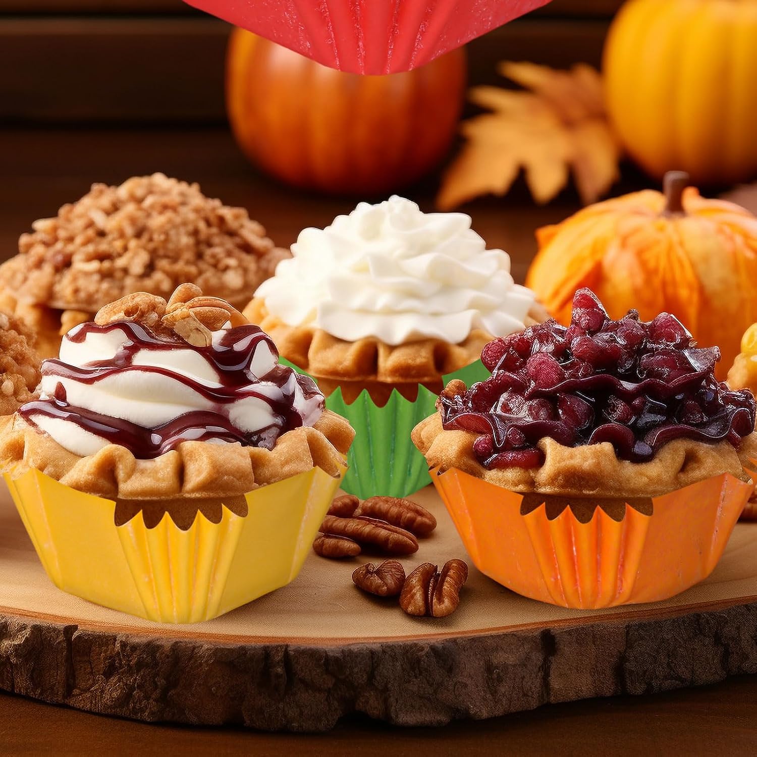 Whaline 400Pcs Fall Thanksgiving Mini Square Cupcake Liners Fall Color Cupcake Wrappers Assorted Solid Color Muffin Baking Cup for Autumn Harvest Holiday Wedding Birthday Party Decor