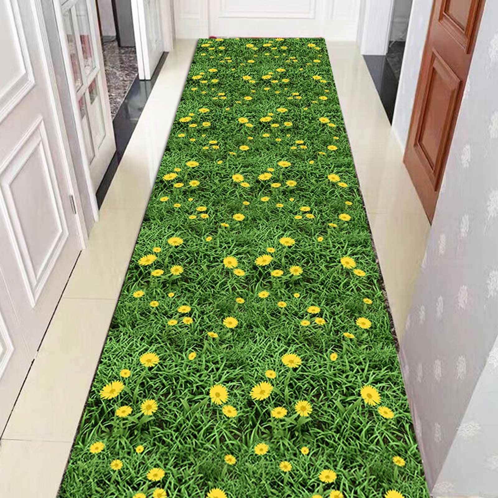 Flur Teppich Läufer Rutschfester Läufer, Grünes Rasenmuster, Rutschfester, Waschbarer Teppich für Treppen/Eingang/Foyer, Länge 2,5m 4,5m 6,5m 8,5m (Size : 80x250cm/2.6x8.2ft)