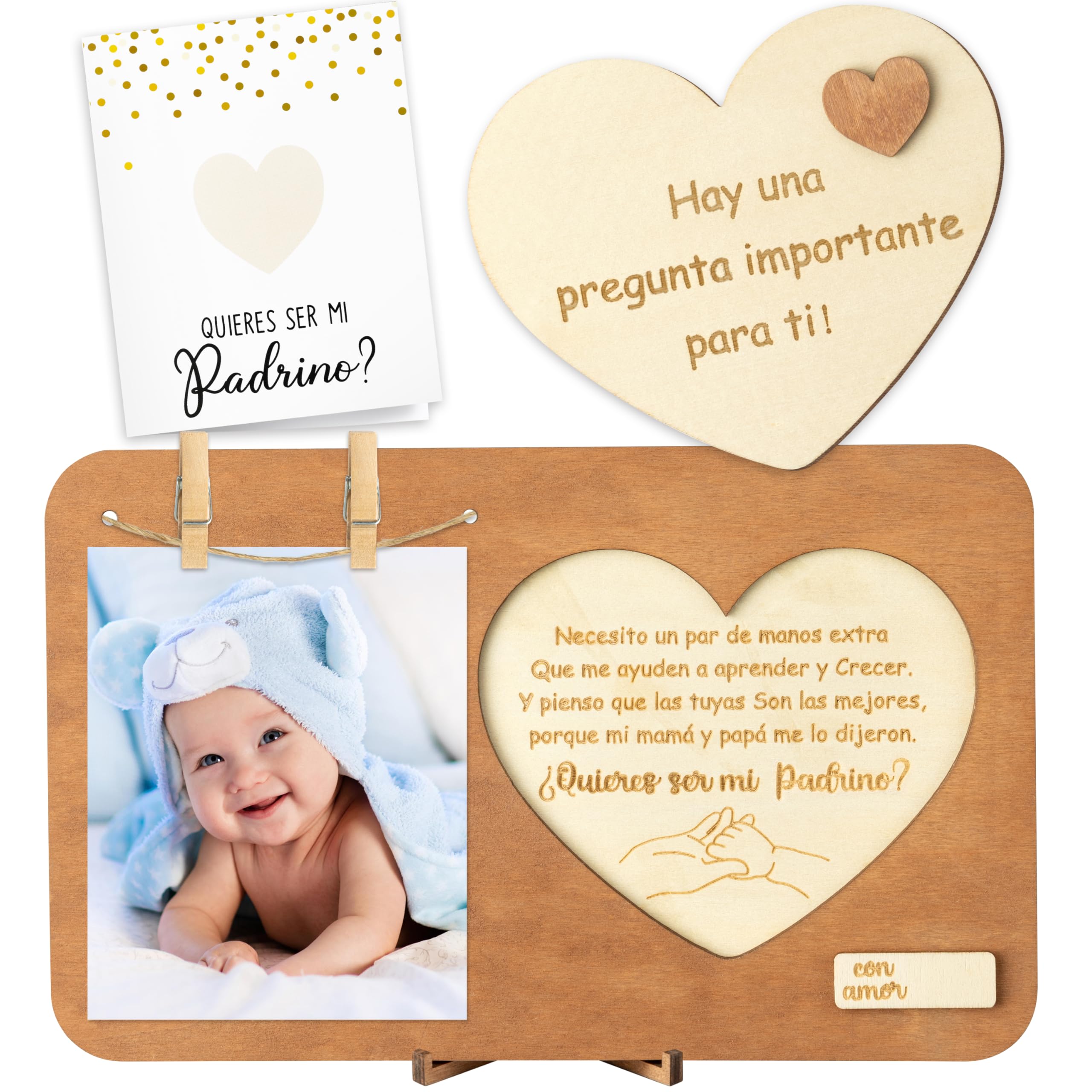 CJiangpo Will You Be My Godfather Proposal Gift Picture Frame Set, Padrino Proposal Gift in Spanish Godfather Card Ideas from Godchild, Wooden God Father Announcement Baptism Present