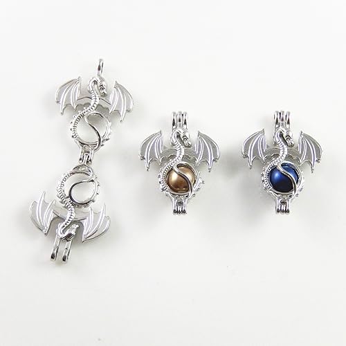 Miniatura 8 de Julie Wang 10 Uds. Color plateado pequeño medallón dragón encanto para aromaterapia aceite esencial difusor colgante collar fabricación, Metal no
