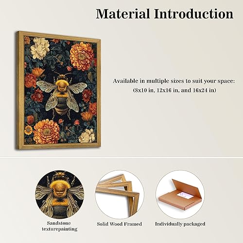Miniatura 3 de Arte de pared enmarcado de abeja arenisca dibujada a mano, imágenes de decoración de pared botánica de naturaleza texturizada en 3D, pintura de
