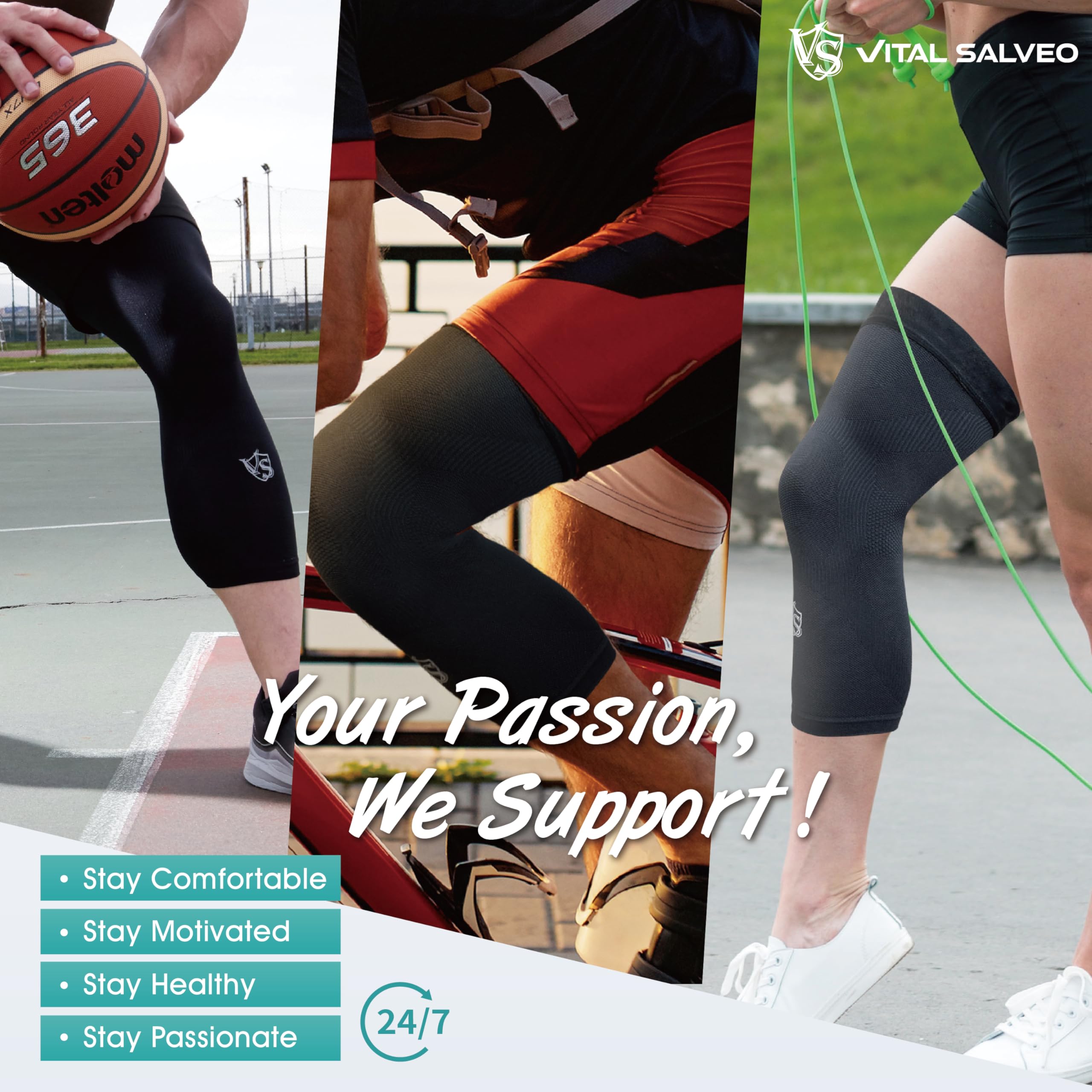 Vital Salveo-Sports and Outdoor Compression - Ginocchiera lunga per ginocchio, recupero in Germanio, pallacanestro (1 pezzo)