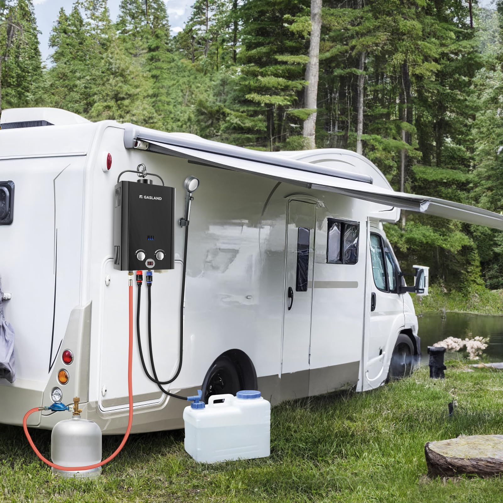 GASLAND BE158B Tankless Gasdurchlauferhitzer, 6L LPG Durchlauferhitzer 50mbar, Instant Gasdusche für Campingdusche Pferdedusche
