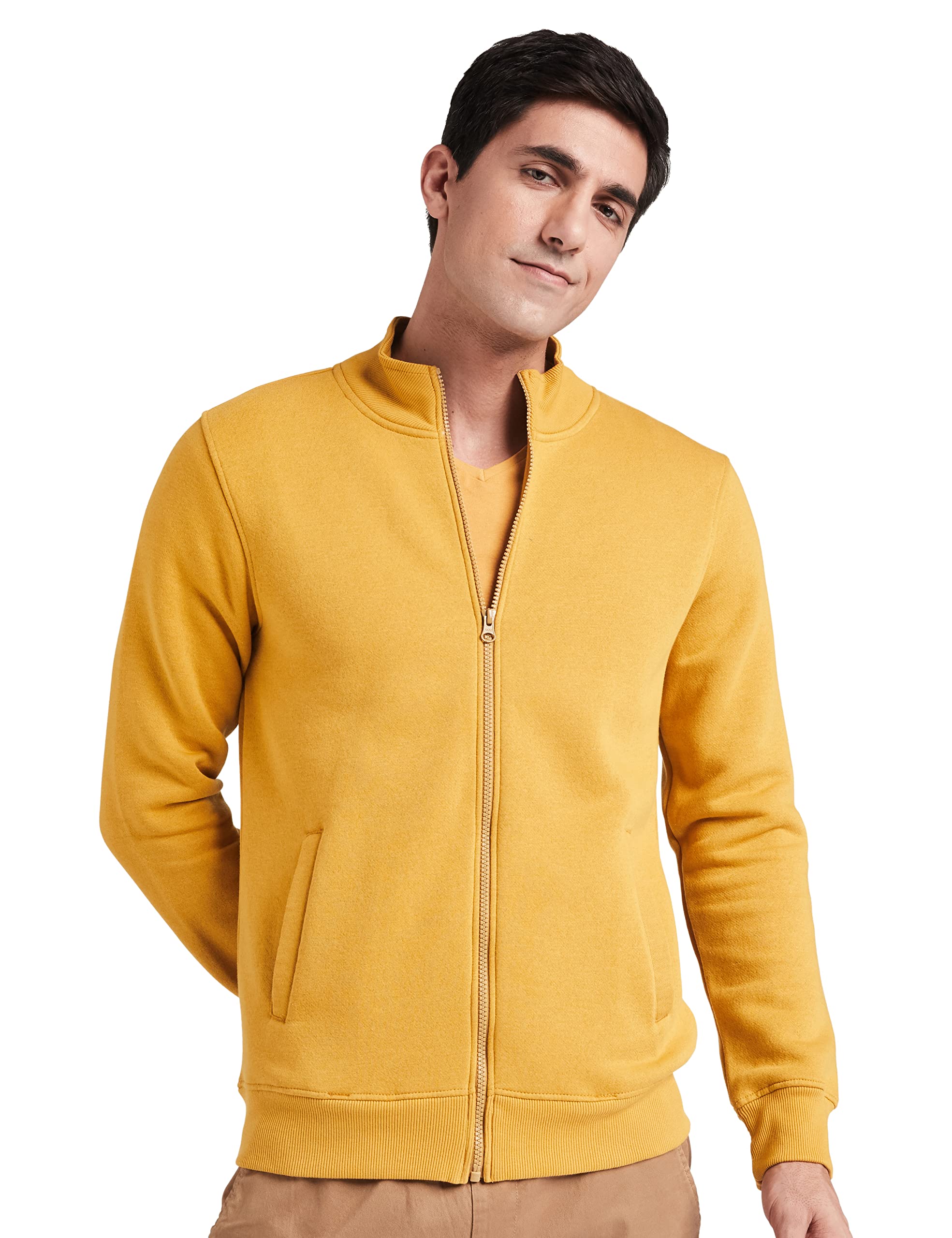 Men Cotton Blend High Neck Fleece Sweatshirt