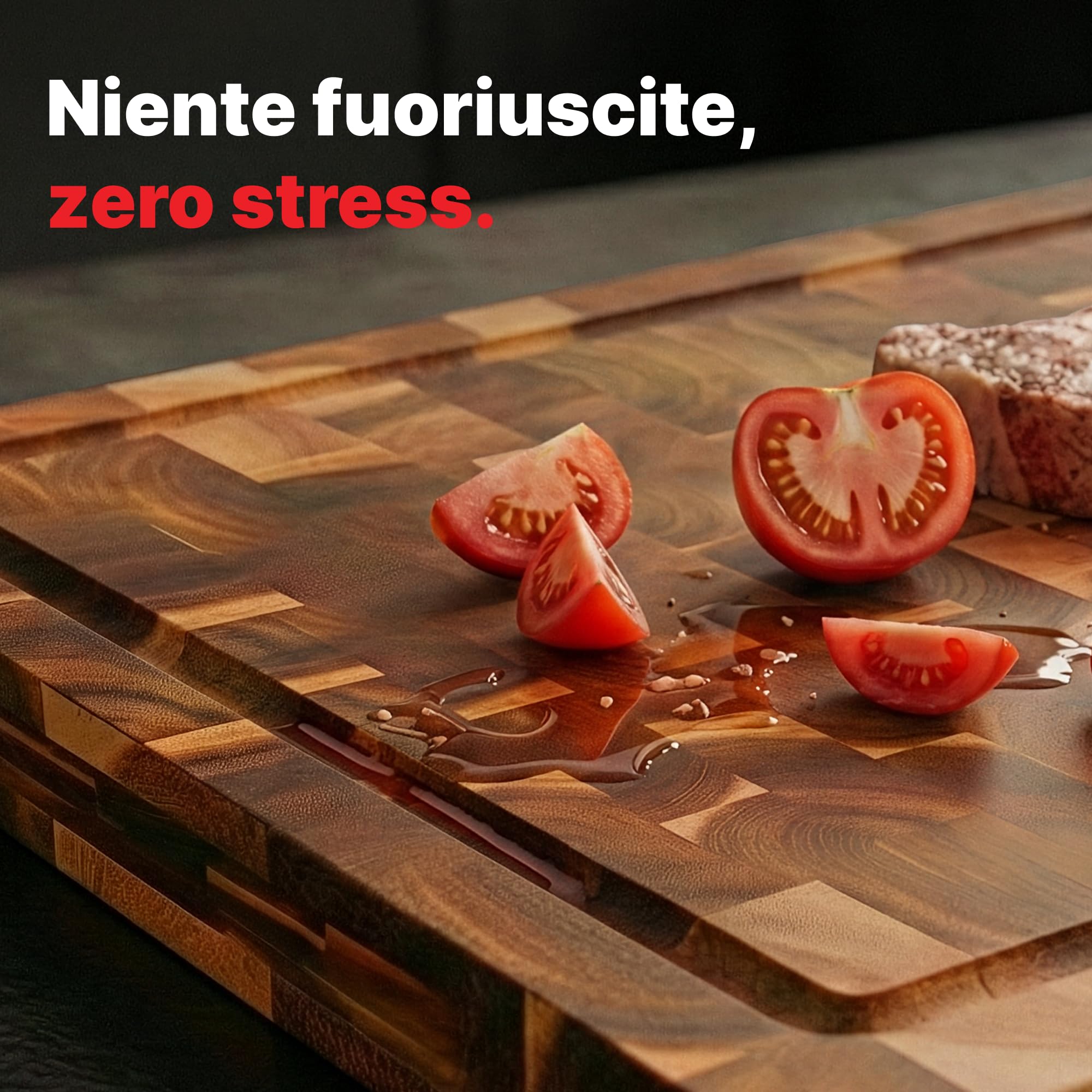 Matakumi Tagliere Legno – Tagliere in Legno di Acacia con Manici Laterali, Scanalatura per Il Succo e Legno di Testa per Mantenere Il Coltello Affilato – A Due Lati (40 x 30 x 3 cm)