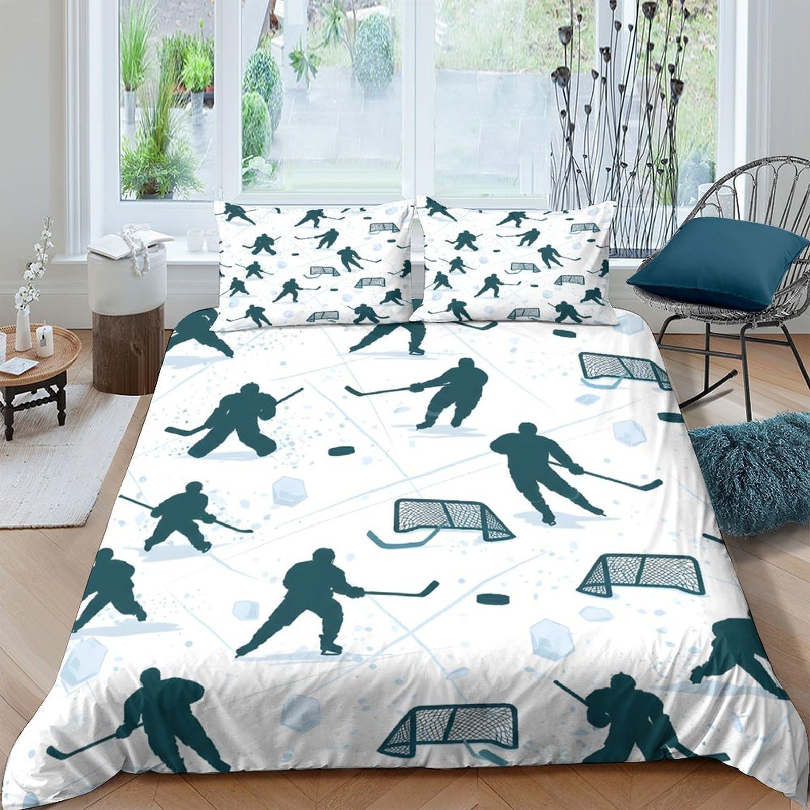 Ctjqhvkz Style-4 3D Printed Hockey Player Fitted Sheet Microfiber Soft Sport Net Bed Cover For Bedroom Guest Room Dorm Decor Single（135X200cm）