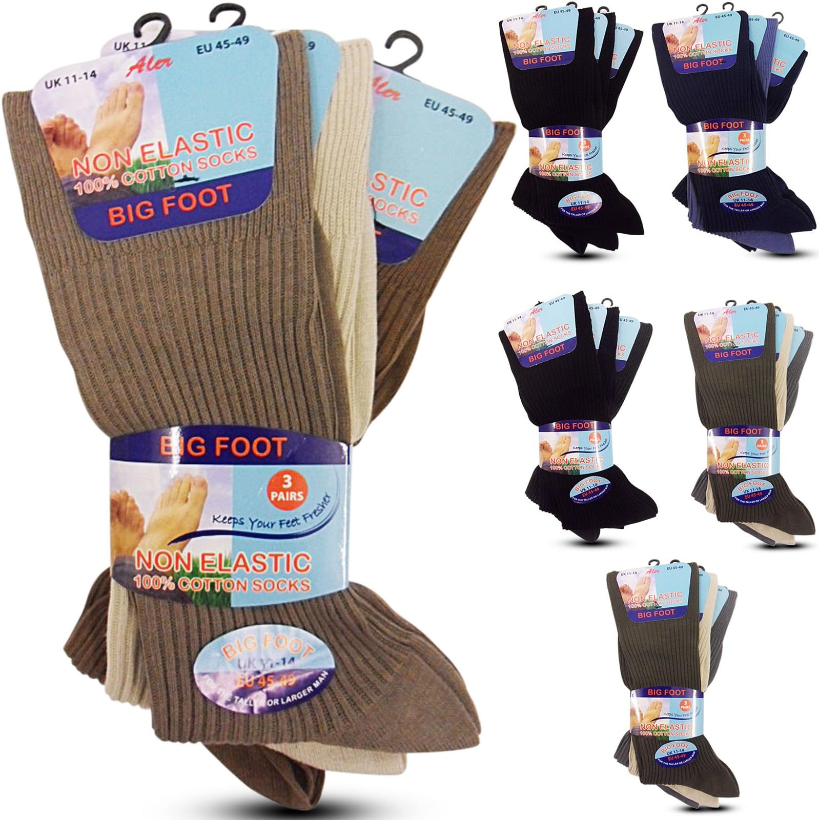 Men's 100% Cotton Big Foot Non Elastic Socks ideal for diabetics