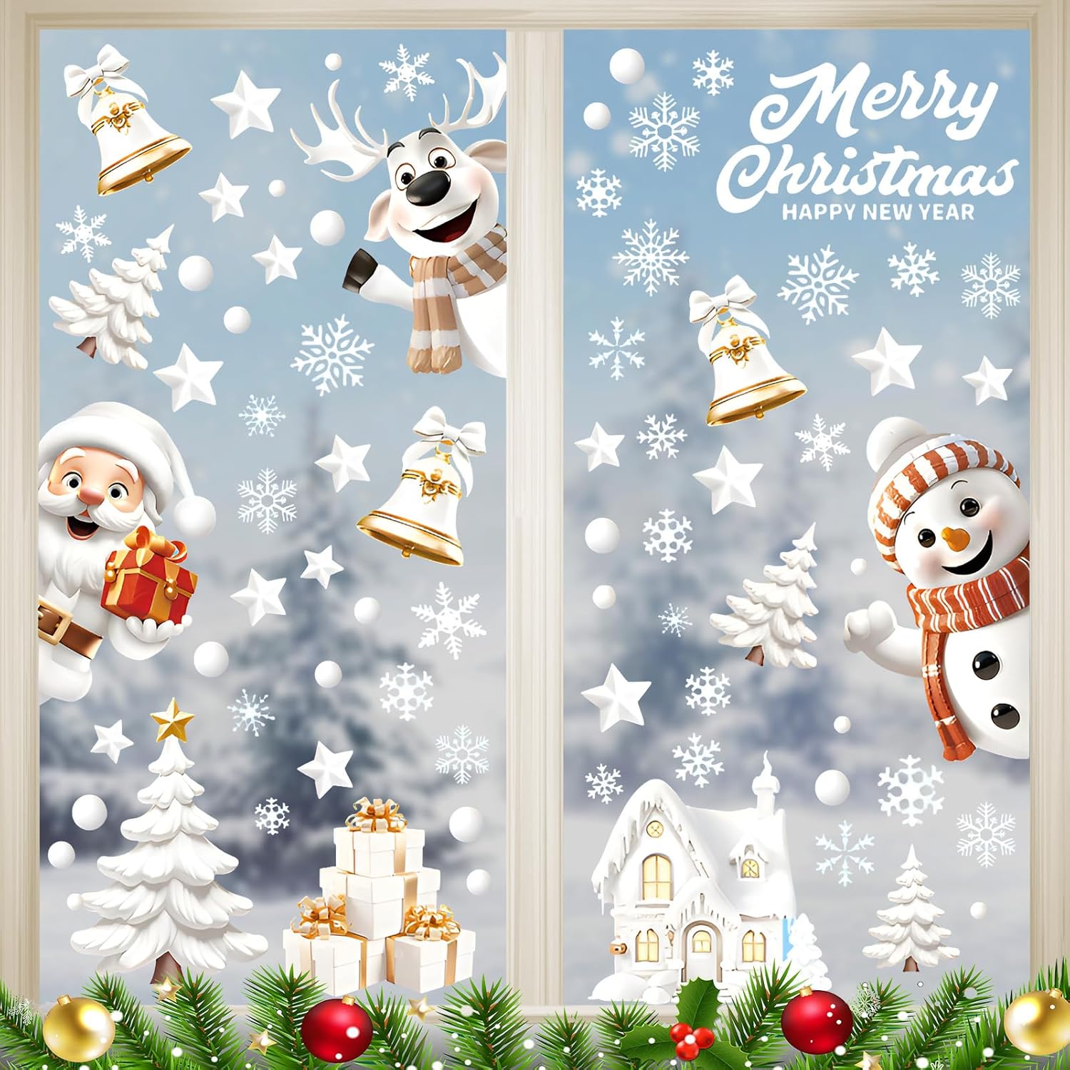 146 x Christmas Window Glass Stickers, Christmas Ornaments for Windows, Reusable Christmas Window Stickers for Christmas Decoration (B)