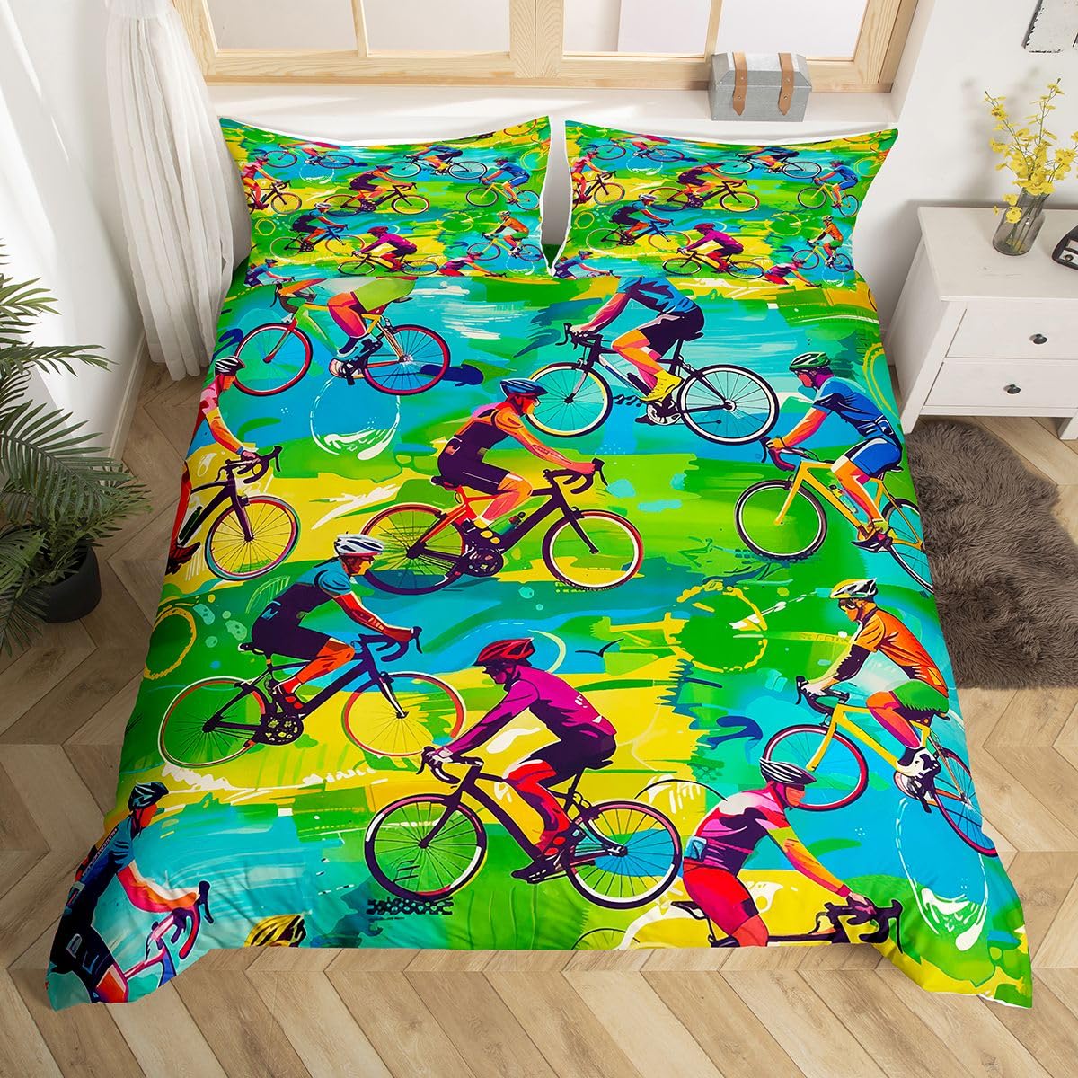 Homemissing Cycling Themed Duvet Cover Set Cot Size For Kids Boys Girls Bicycle Rider Bedding Set Extreme Sports Duvet Cover with 1 Pillowcase Cycling Bedding โ image 1