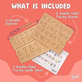 Hulats Learn to Write - Number & Letter Tracing Boards with Direction Arrows - Wooden Alphabet Learning Montessori Toys 4+ Year Old Toddler Writing Tools Beginner Preschool Classroom Must Haves