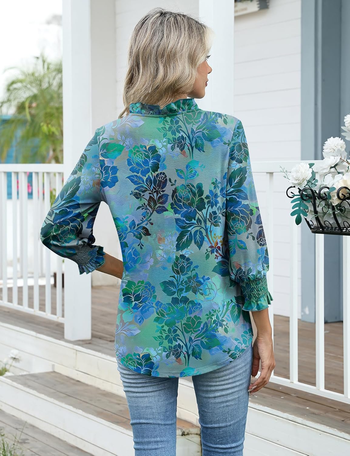 Kistore Tops for Women Dressy Casual 3/4 Length Sleeve Blouses with Pleated Cuffs 2026 Trendy Shirts - Image 5