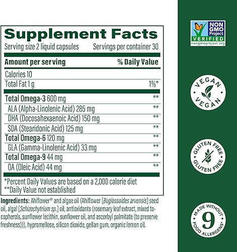 Miniatura 2 de MegaFood Suplemento vegano Omega 3 6 9 sin eructos - 600 mg de Omega 3 a base de plantas y 150 mg de DHA por porción - Soporte para corazón,