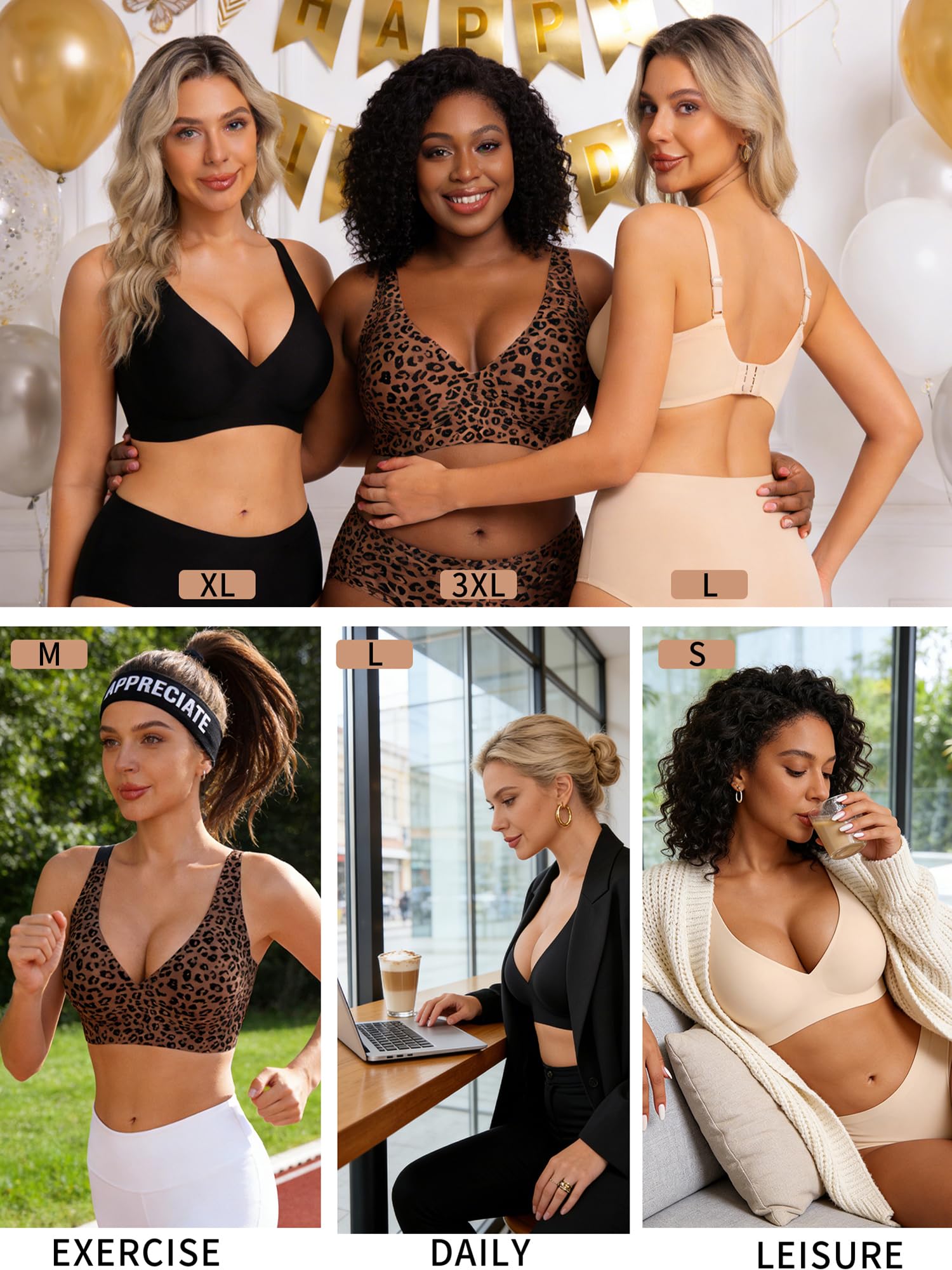 HOWIN Sujetador sin Aros ni Costuras, Push Up con Relleno y Escote Profundo, Invisible Bralette Mujer, Cómodo para Mujer, Jelly Bras, Ideal Uso Diario