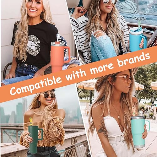 Miniatura 6 de AIERSA 5 tapas de popote para copa Stanley, cubierta de popote de silicona compatible con vaso Stanley de 30 y 40 onzas con asa, mini tapas de punta