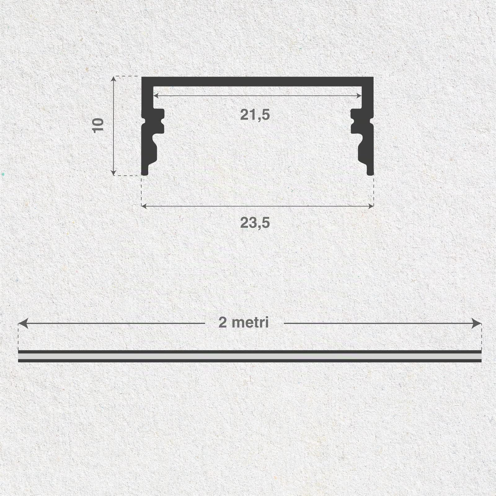 Eurocali 10x Profili da 2 metri (20mt) in Alluminio Nero per Strisce LED Copertura Opaca larghezza max striscia led 21.5mm - 23.5 x 10