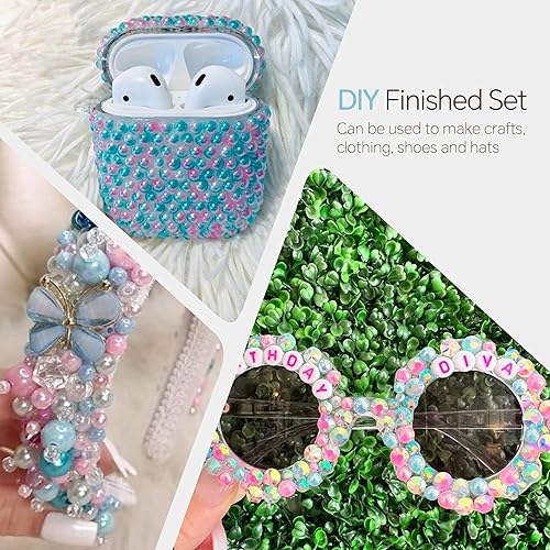 Miniatura 6 de Diamantes de imitación de perlas con parte trasera plana de color rosa cian de 2.12 oz para manualidades, tamaño mixto de 0.116 a 0.394 pulgadas,