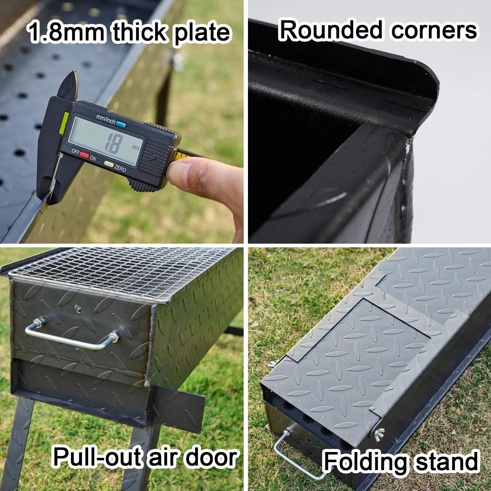 Griglia portatile a carbone per campeggio, griglia pieghevole per barbecue, piastra in acciaio ispessito per cucinare all'aperto, viaggi, cortile e giardino, 60 x 19 x 35 cm