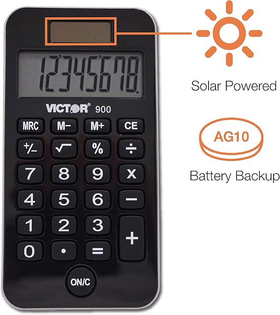 Victor 8-Digit Dual Power Pocket Calculator, Black (900-1)