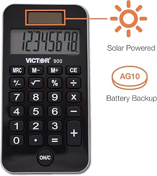Victor 8-Digit Dual Power Pocket Calculator, Black (900-1)