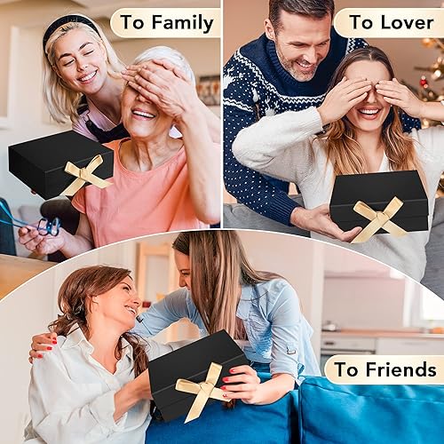 Miniatura 5 de SWANGSA Caja de regalo negra con tapa de 10.2 x 8.8 x 3.8 pulgadas, caja de regalo grande con cinta y cierre magnético, caja de propuesta de padrino