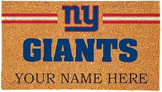 Team Sports America NFL New York Giants Personalized Coir Door Mat, 18 x 30 Inches Custom Name Doormat with Non Slip Back, Front Door Welcome Mats