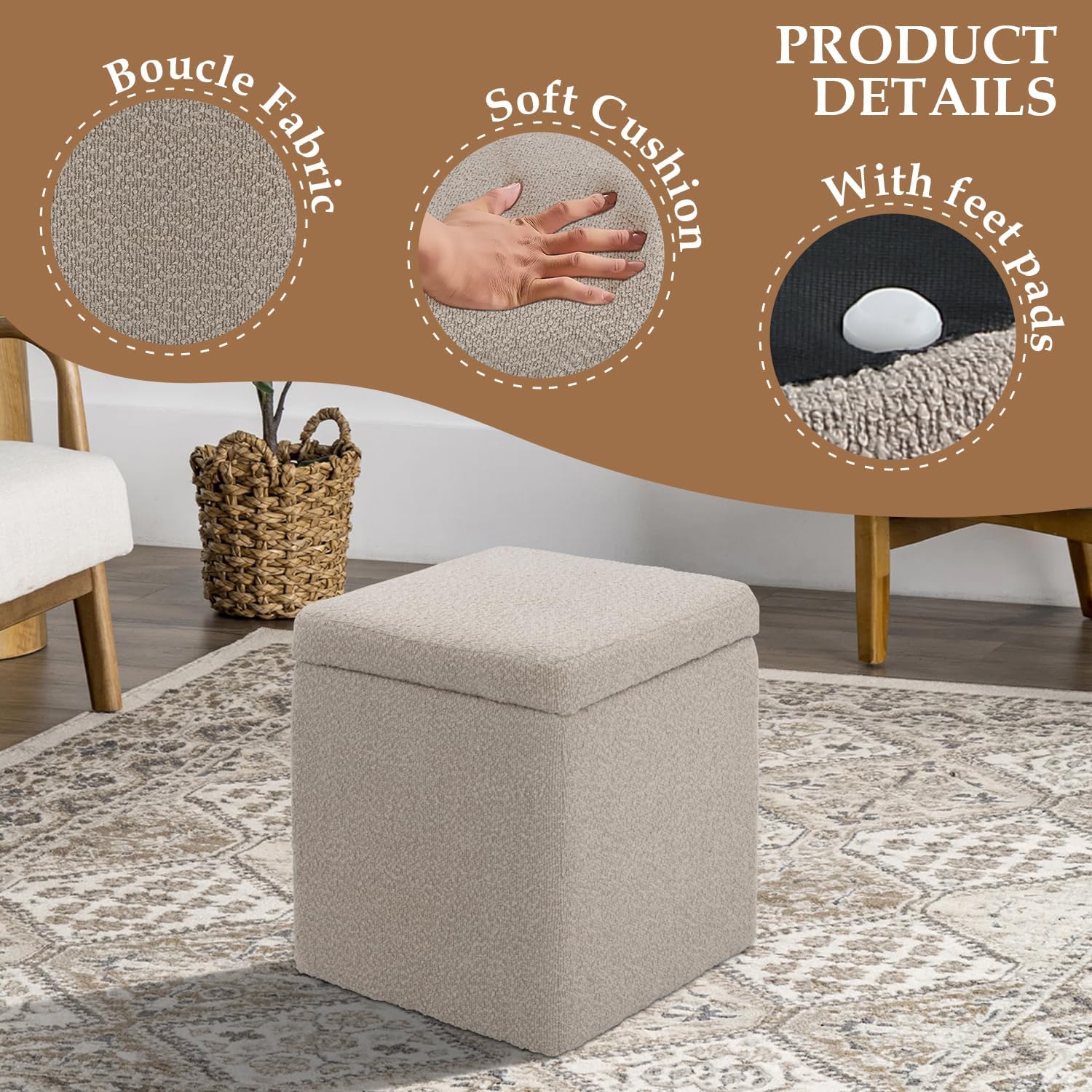 Ottoman with Soft Padded Seat, Storage Vanity stools for Makeup,Modern Upholstered Footrest Stool Ottoman Foot Stool for Living Room, Bedroom