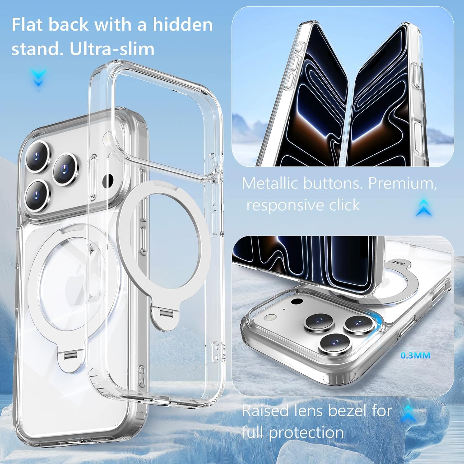 360° Spin Invisible Magnetic Stand for iPhone 17 Pro Case [Military Grade Shockproof] [Compatible with MagSafe] Slim Translucent Matte Phone Case for iPhone 17 Pro (6.3"),Clear - Image 5
