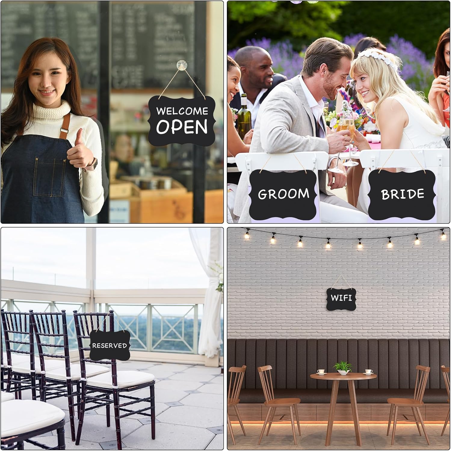Harloon 12 Pack 9"x7" Double Sided Hanging Chalkboard Signs with String, Wood Chalkboard Price Tags, Memo Message Sign Erasable Message Board for Home Weddings Kitchen Party Event Label(Multi Shape)