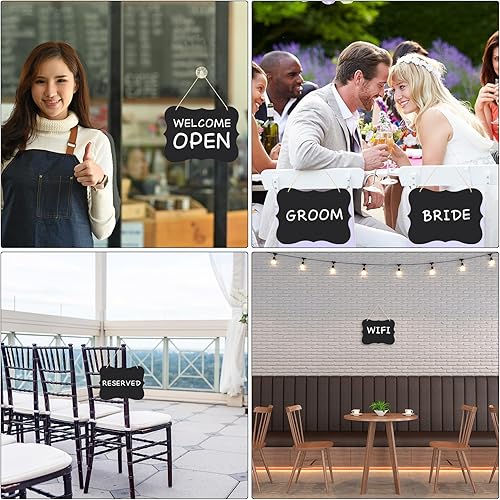 Miniatura 5 de Harloon Paquete de 12 letreros de pizarra colgante de doble cara de 9 x 7 pulgadas con cuerda, etiquetas de precio de pizarra de madera, letreros de