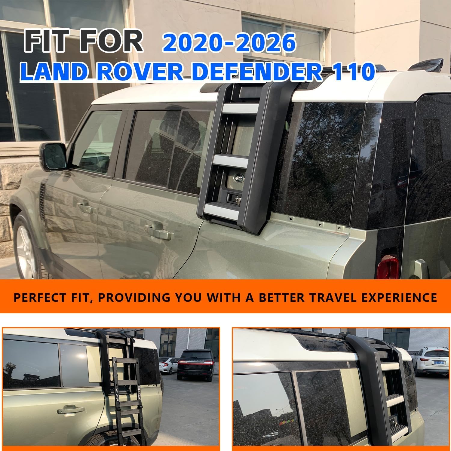 OEM Style Foldable Side Ladder for 2020-2026 Land Rover Defender 110, Black Rear Tailgate Climbing Ladder, Durable Portable Vehicle Accessory