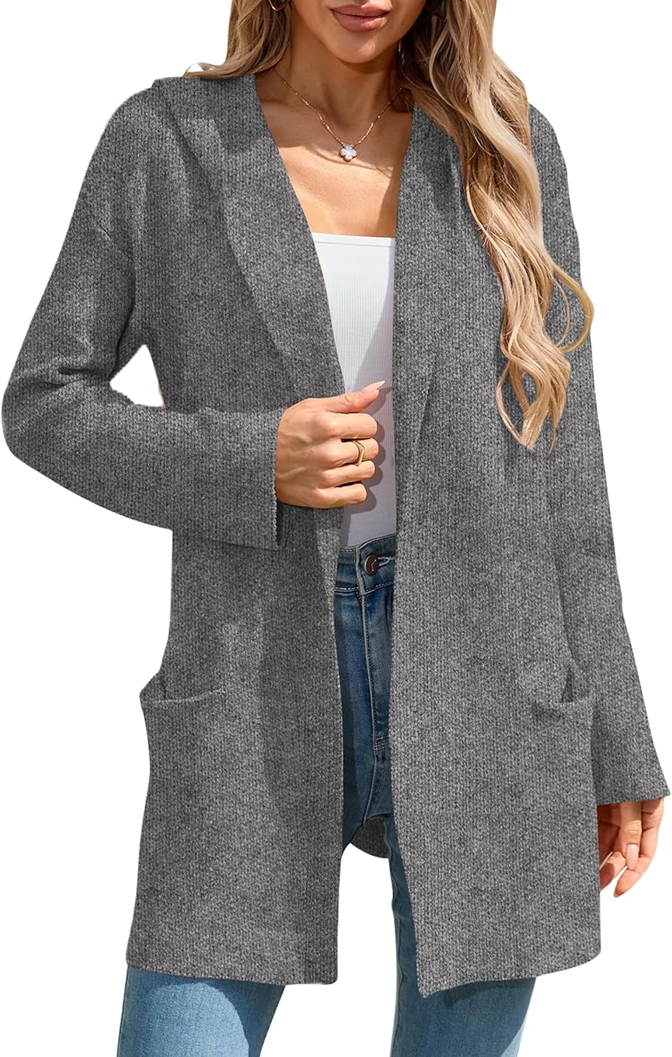 Cakulo Womens Long Hooded Cardigan Sweaters Oversized Fall Cardigans 2025 Open Front Knit Sweater Coats Pockets