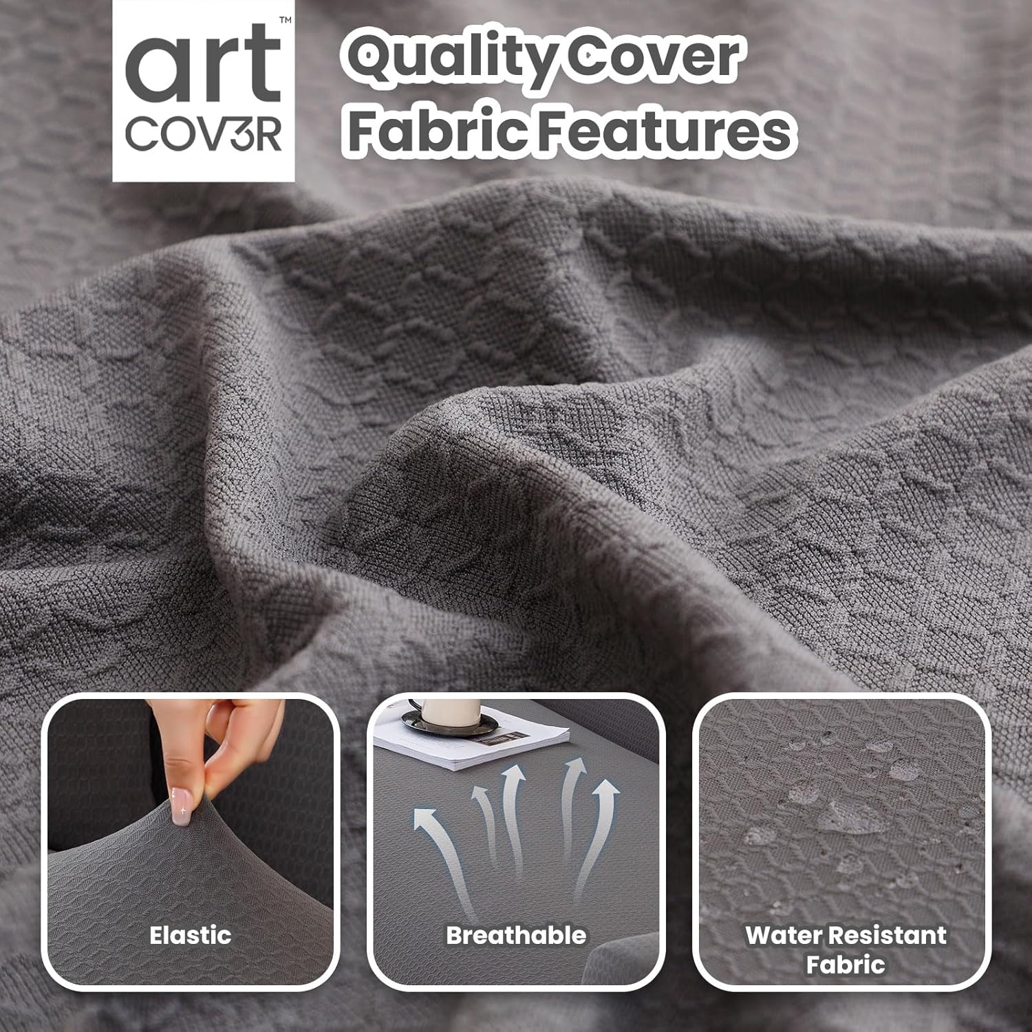 Art Cov3R Waterproof Couch Cover, Stretch Sofa Cover Slipcover for 4 Cushion Couch Sofa pet Friendly, Leakproof Furniture Protector for Kids, Pets, Dog and Cat X-Large