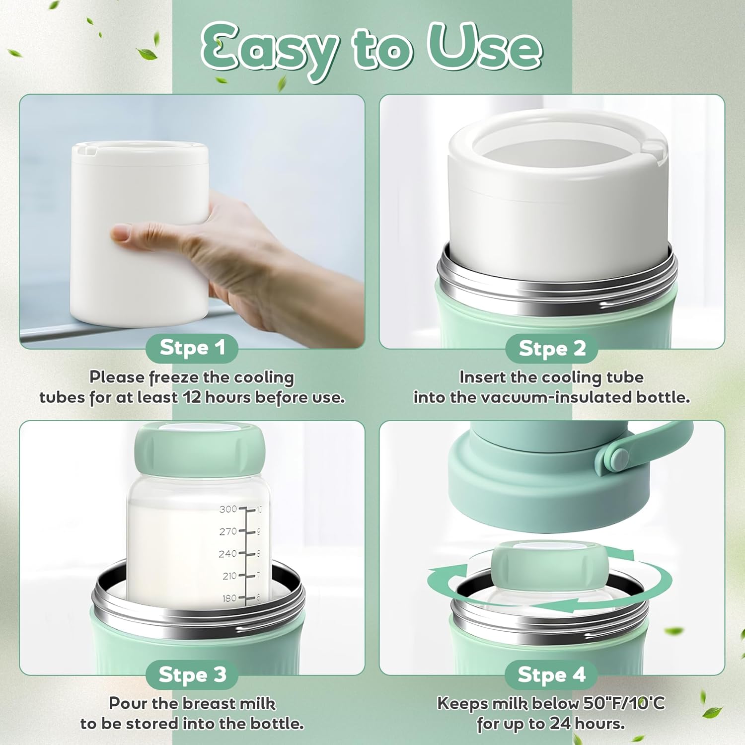 Portable Breastmilk Cooler Bottle - 22oz Breast Milk Chiller for Travel, Baby Breastfeeding Storage Container with 2pcs 11oz Bottle, 24H Freezer Essential Gift with 360°Cooling for New Moms