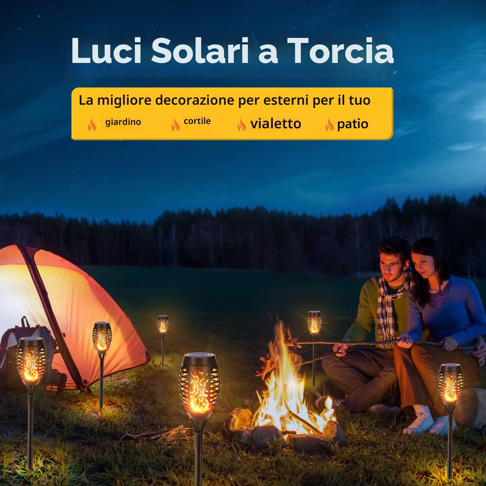 Qedertek Lampade Solari da Giardino - 6 Pezzi 12 LED Solare Torcia Luce con Effetto Fiamma, Luci Solare Esterno impermeabile IP65 Decorazione per Giardino, Cortile, Vialetto, Prato, Patio, Corridoio