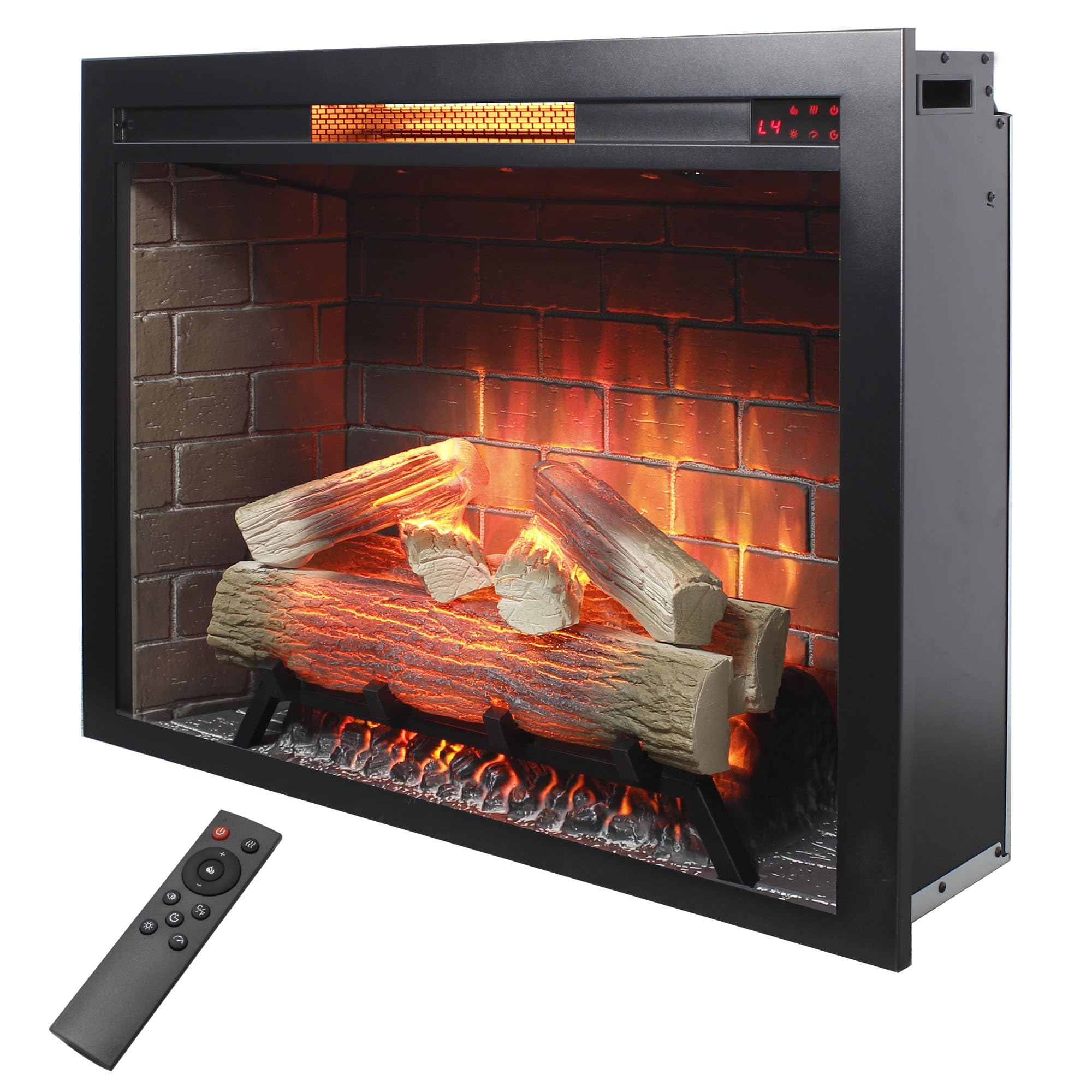 Innoflame 33" Electric Fireplace Insert with Fire Crackling Sound, Adjustable Flame & Thermostat, Fireplace Heater with Remote, Timer, Hardwired/