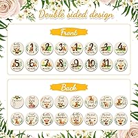 Vista 2 de Tiamon 16 tarjetas mensuales de madera para bebé, discos de marcador de hitos mensuales, círculos de madera de doble cara, letreros de meses