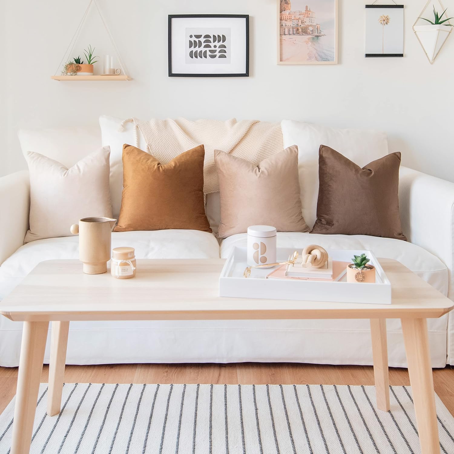 MONDAY MOOSE Decorative Throw Pillow Covers Cushion Cases, Set of 4 Soft Velvet Modern Designs, Mix and Match for Home Decor, Pillow Inserts Not Included (18x18 inch, Brown/Beige) - Image 9