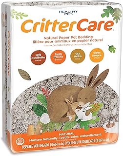 CritterCare Natural Paper Small Pet Animal Bedding - Odor Control, Unscented, 99% Dust Free, Super Absorbent, Natural, 60L, Great for Rabbits, Guinea Pigs, Hamsters, Gerbils, Mice, Rats