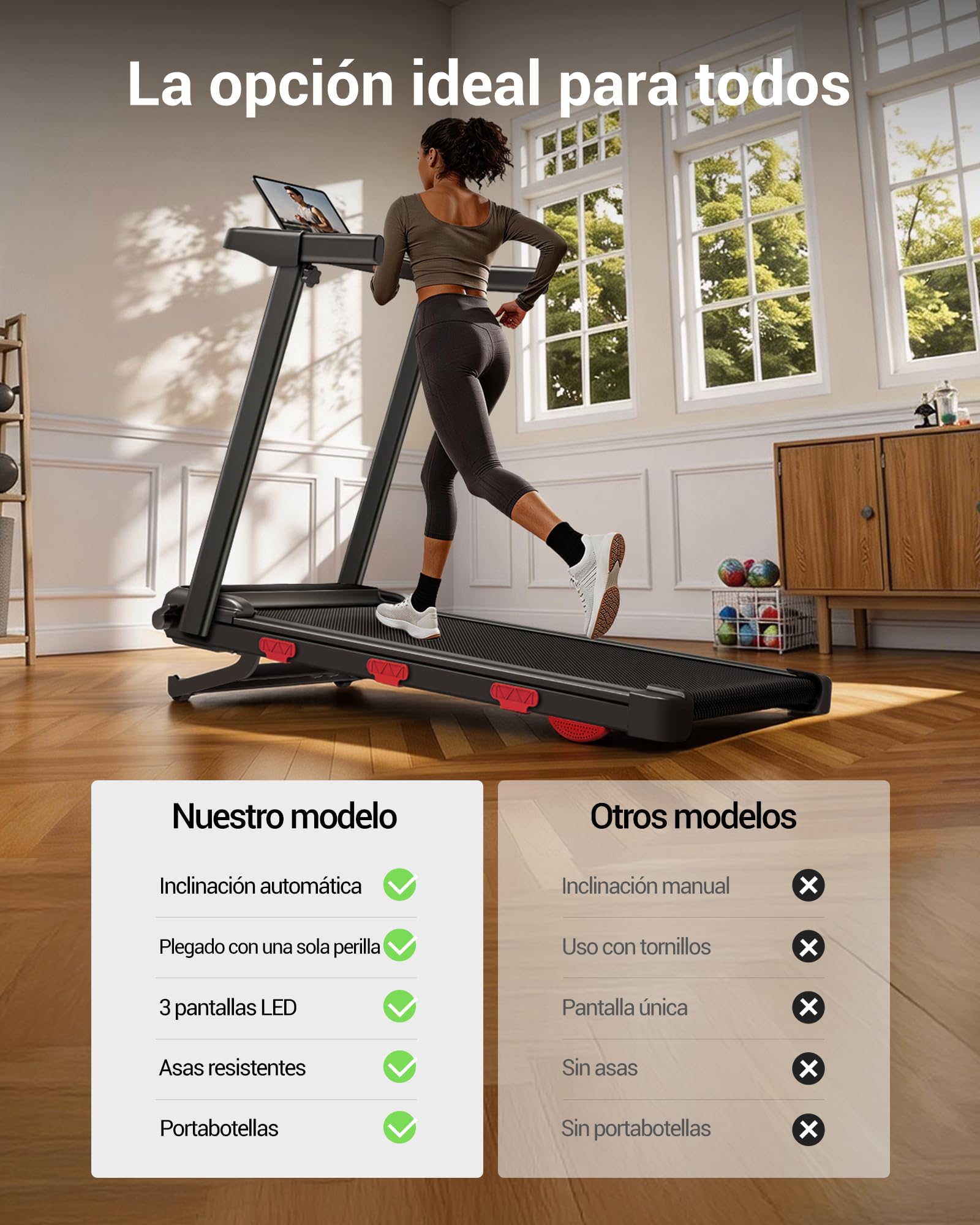 UMAY Cinta de Correr Plegable Eléctrica con Inclinación Automática 18% | 1-12 km/h caminadora electrica para casa con Motor Silencioso de 3,0 HP, Triple Pantalla LED,12 Programas,Máx. 160 kg
