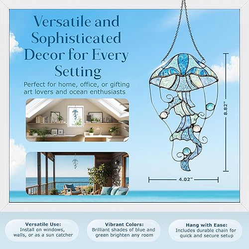 Miniatura 3 de Medusa para colgar en la ventana de vitral, panel interior atrapasoles de vida marina en el océano, decoración náutica para el hogar, pared, jardín,